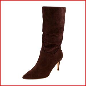 Women's Vegan Suede Slouchy Mid-Calf Boots with Memory Foam & 3-Inch Heel